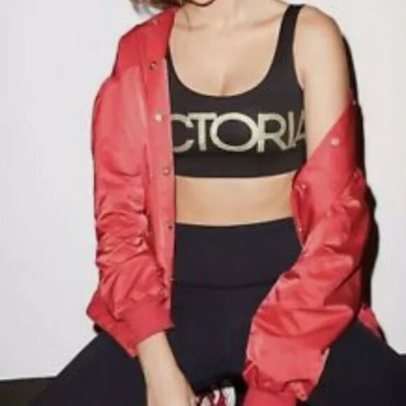 Victoria's Secret Sport Satin Bomber Jacket, Red w/ Gold Buttons - Size Medium - Picture 5 of 6